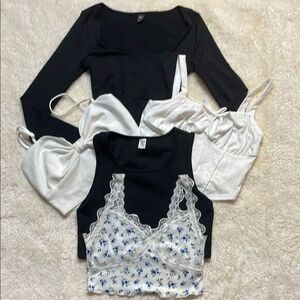 SHEIN Youth Bundle of Girls Midriff Tops Black White Floral Girls Sz 11-12